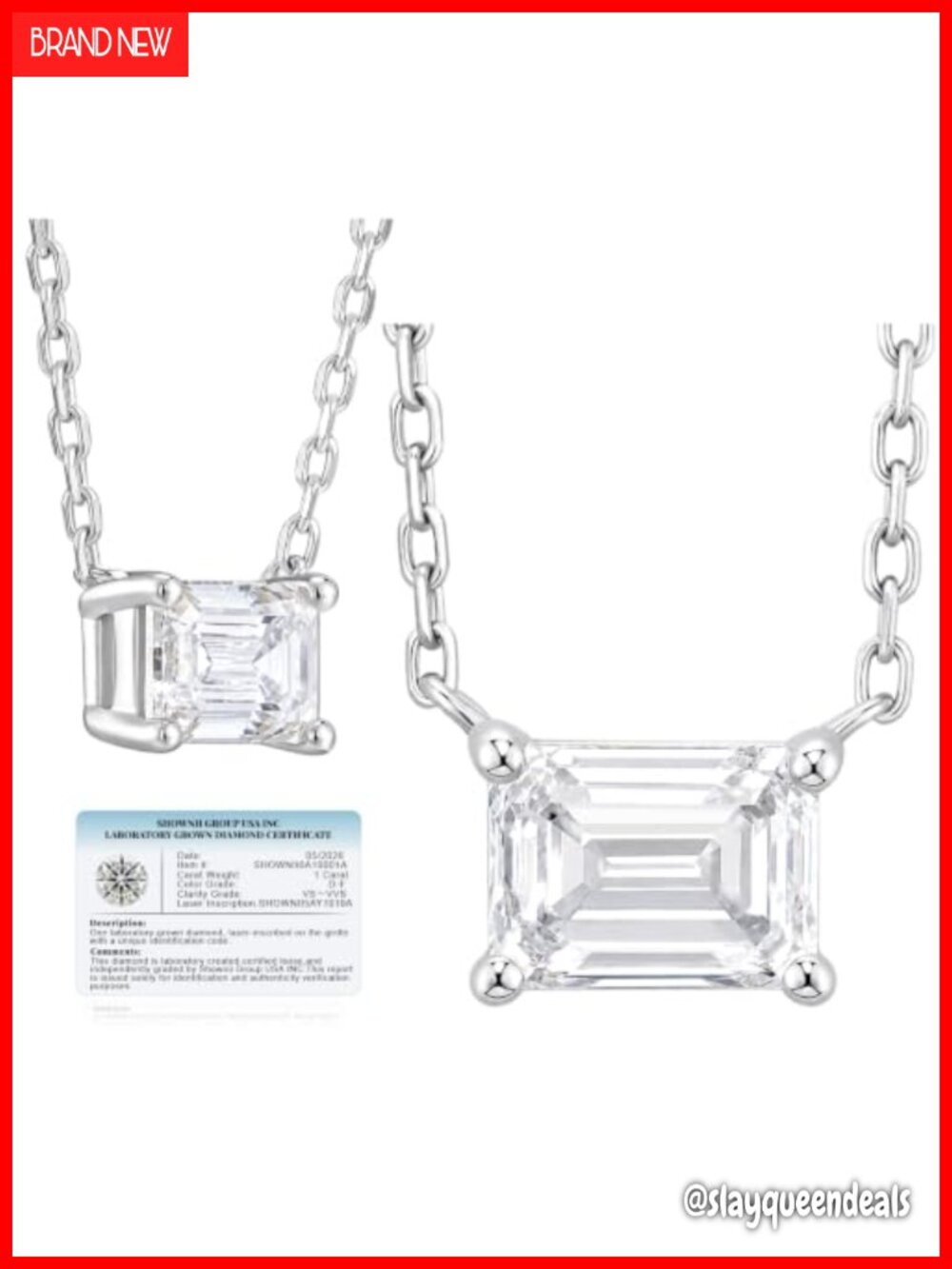 1CT Emerald Cut Lab Grown Diamond Solitaire Pendant Necklace 14k Gold Plated
